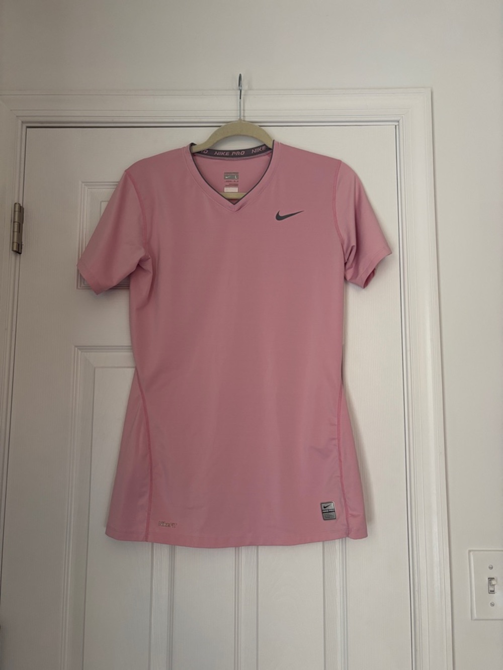 Nike Women's Pink V-Neck Short Sleeve Performance Tee
